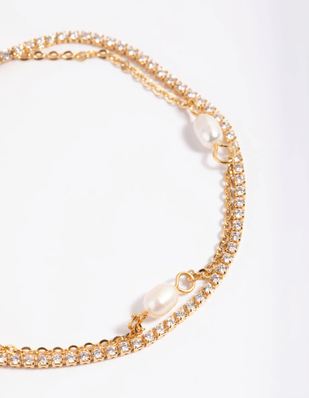Gold Plated Cubic Zirconia Cupchain & Pearl Bracelets 2-Pack - Image 3