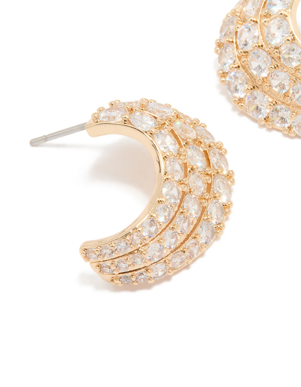 Gold Cubic Zirconia Curved Stud Earrings - Image 2