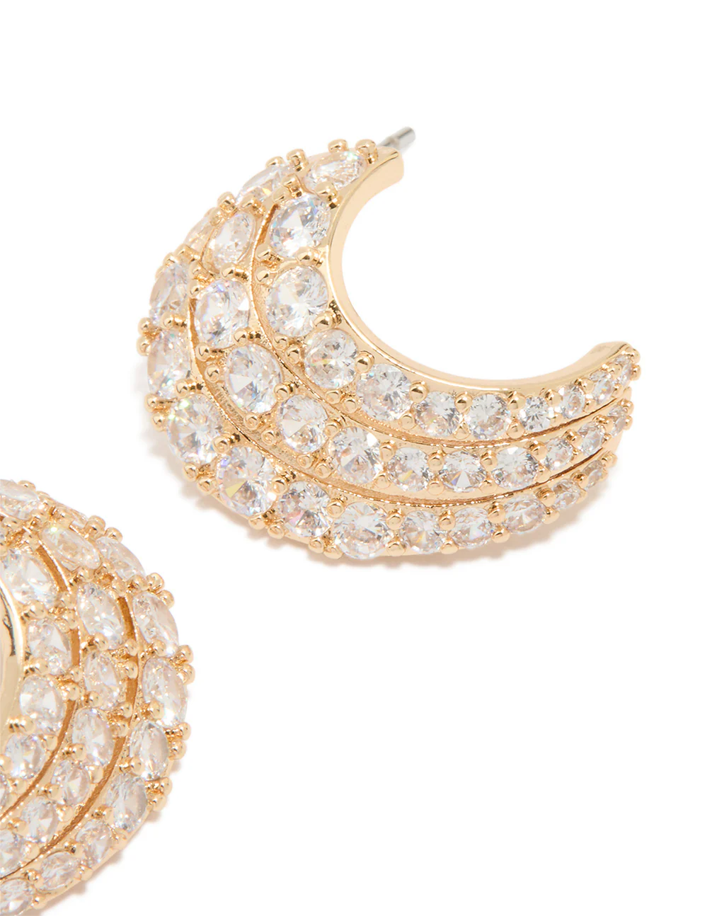 Gold Cubic Zirconia Curved Stud Earrings - Image 3