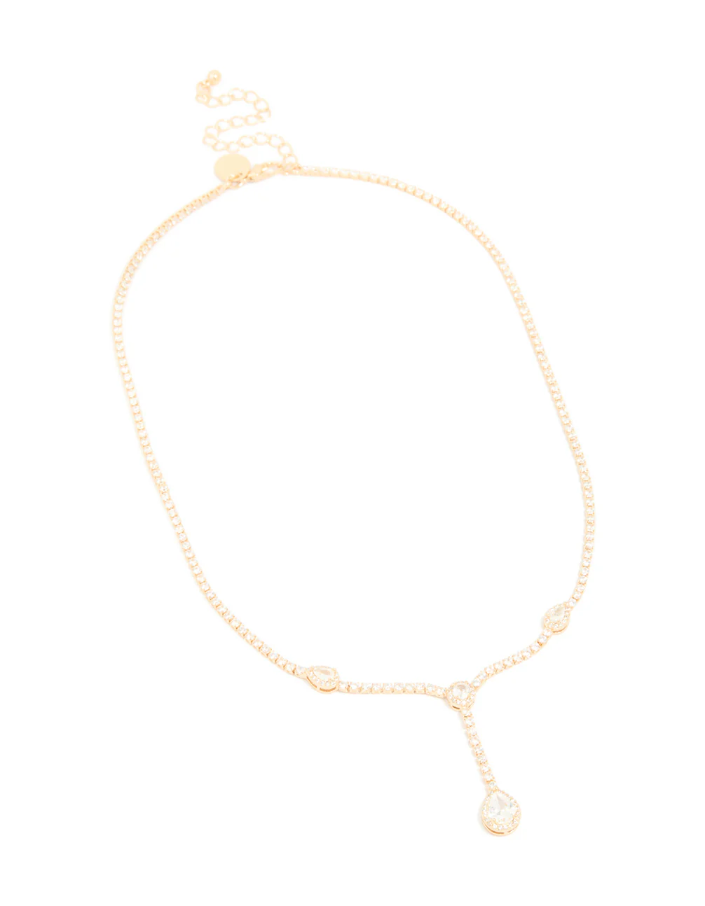 Gold Cubic Zirconia Dainty Bezel Set Y-Necklace - Image 4