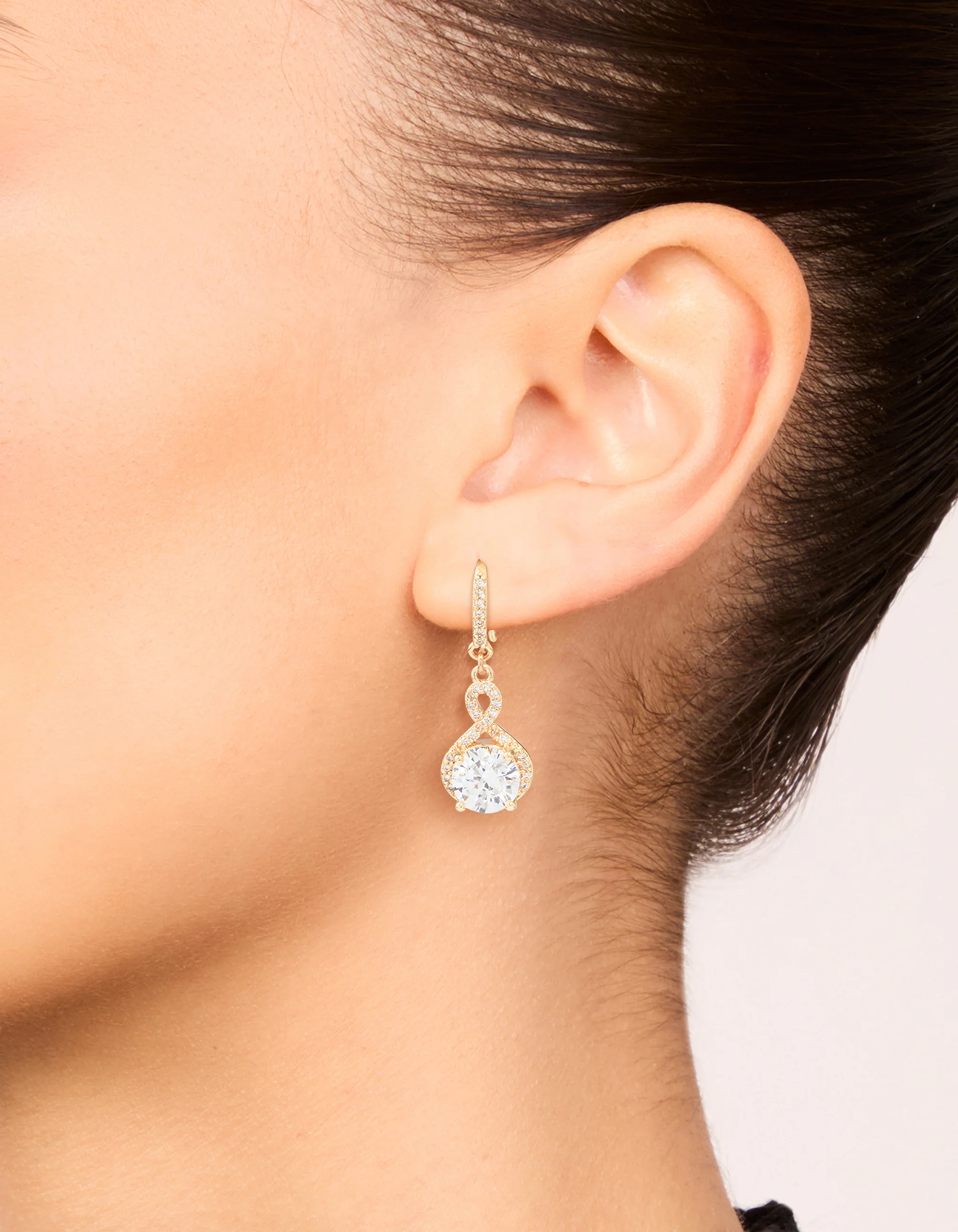 Gold Cubic Zirconia Dainty Circle Drop Earrings - Image 2