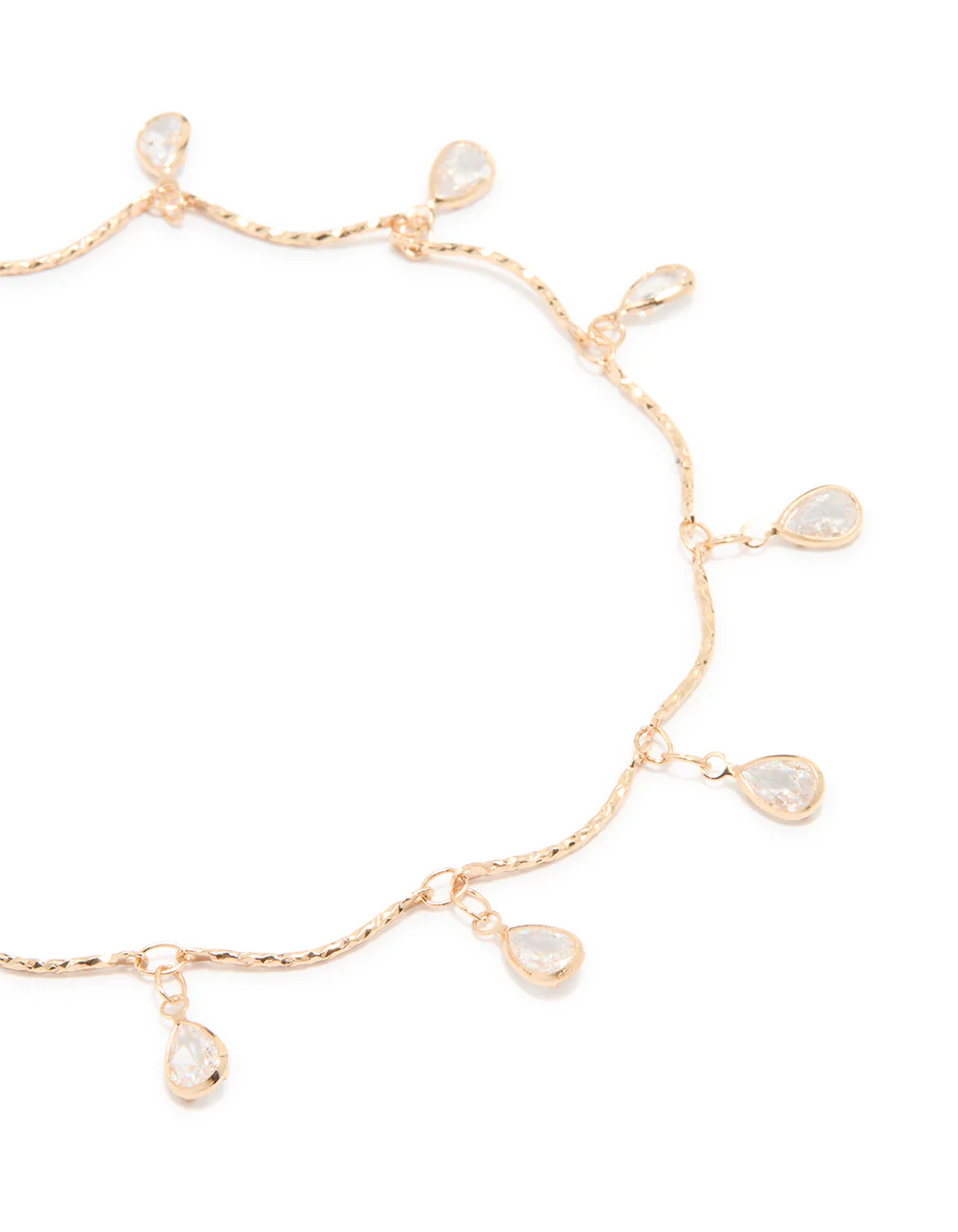 Gold Cubic Zirconia Dainty Droplet Anklet - Image 2