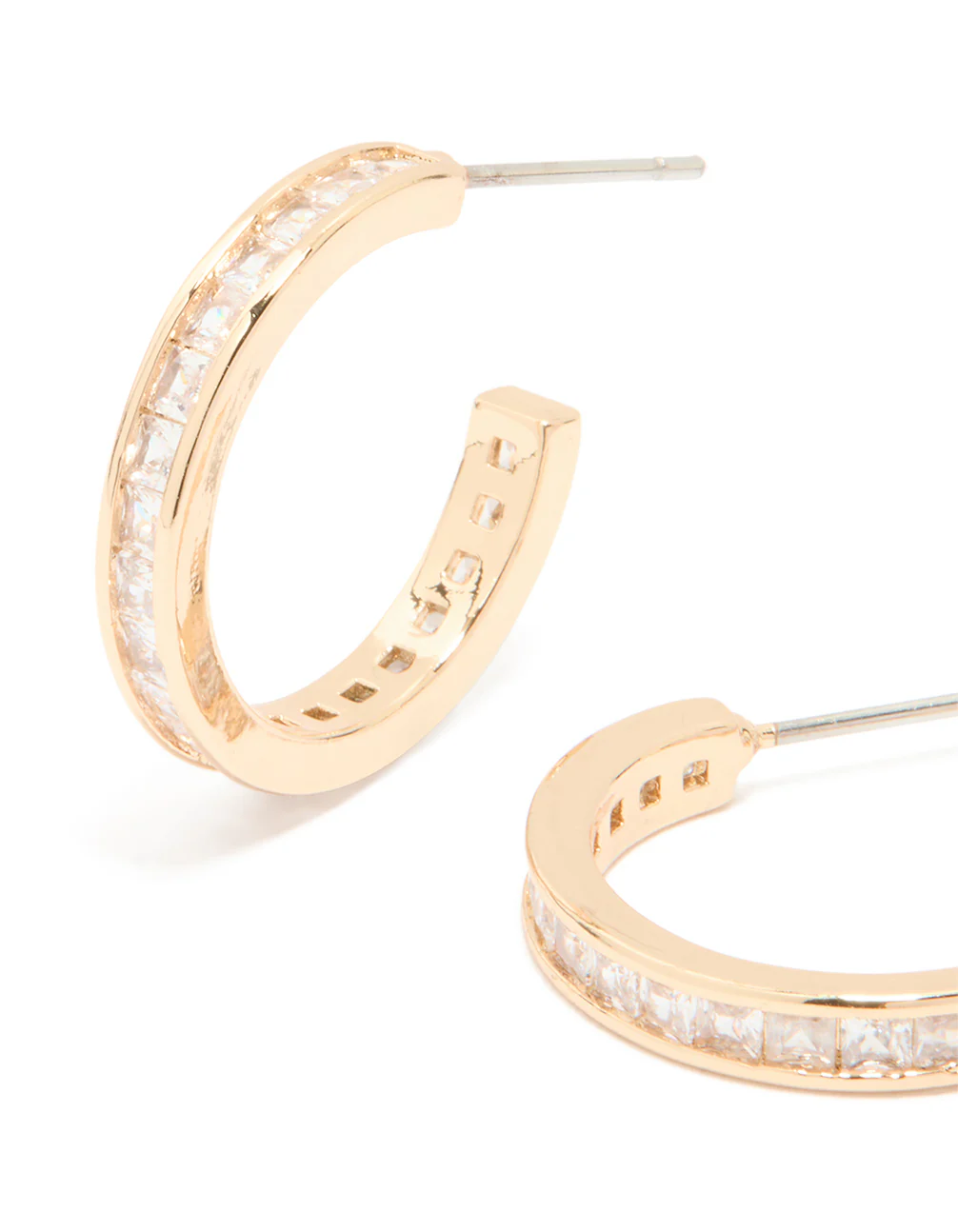 Gold Cubic Zirconia Dainty Hoop Earrings - Image 2