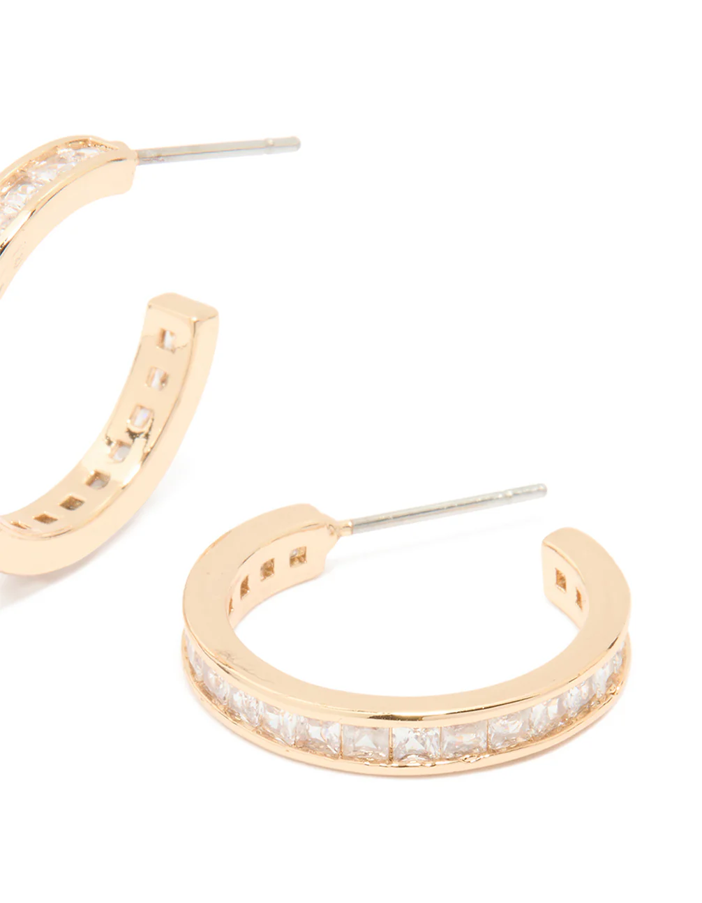 Gold Cubic Zirconia Dainty Hoop Earrings - Image 3