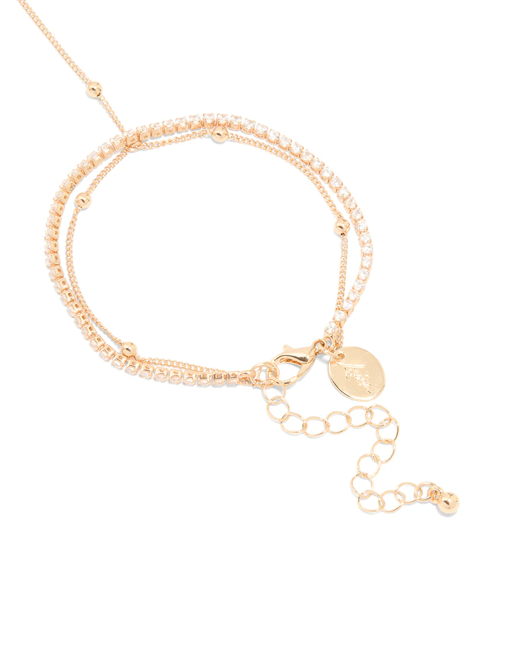 Gold Cubic Zirconia Dainty Layered Hand Chain - Image 3