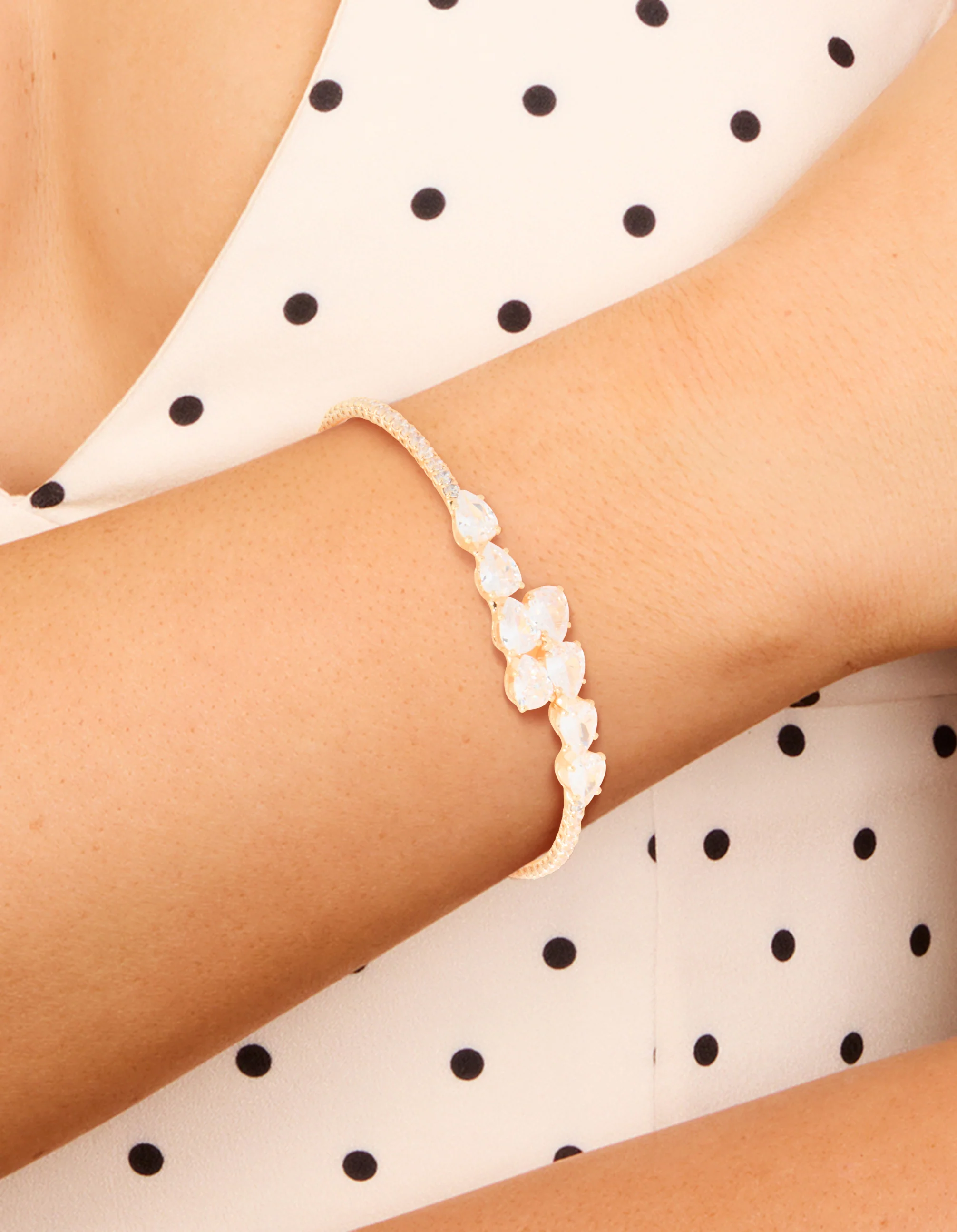 Gold Cubic Zirconia Dainty Pear Bangle - Image 2