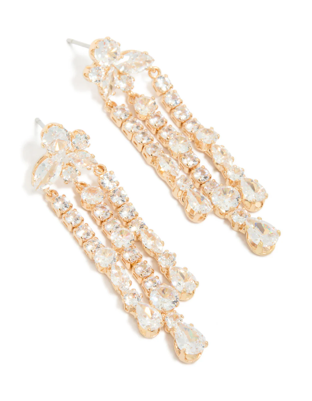 Gold Cubic Zirconia Drop Earrings - Image 2
