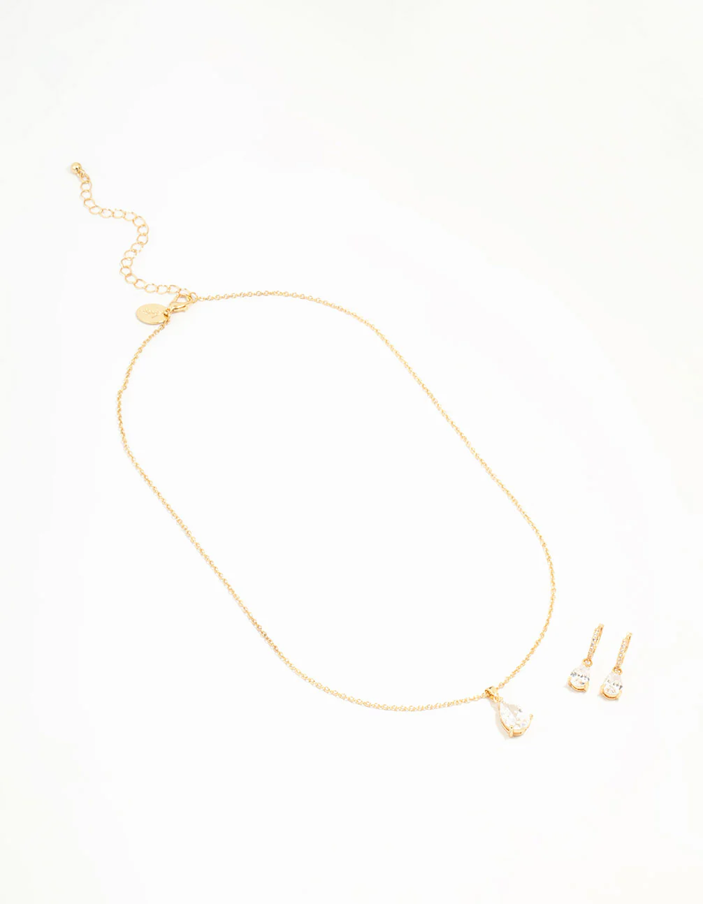 Gold Plated Cubic Zirconia Drop Necklace & Stud Earrings Set - Image 2