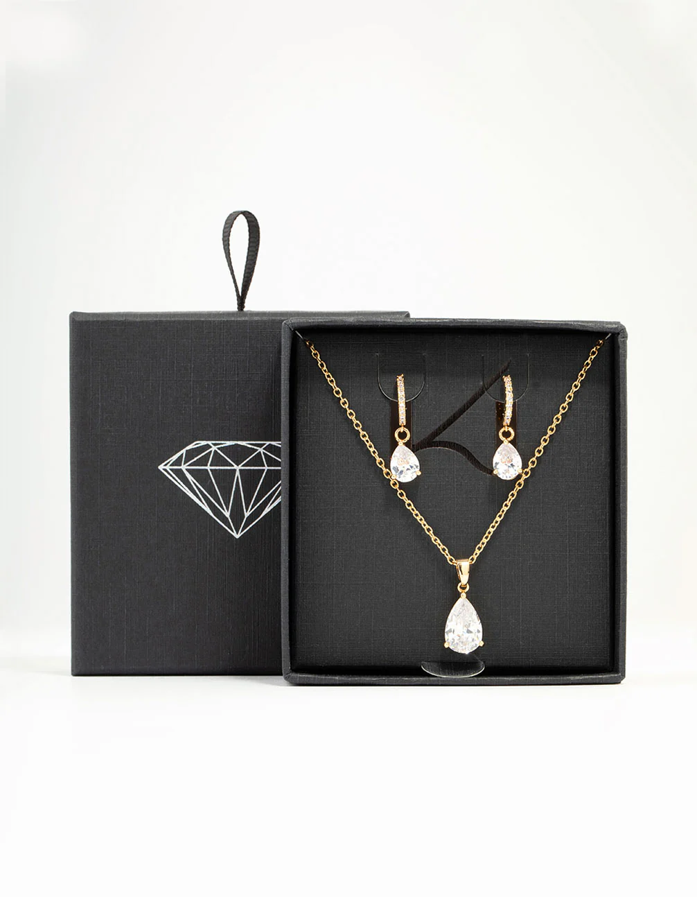 Gold Plated Cubic Zirconia Drop Necklace & Stud Earrings Set - Image 3