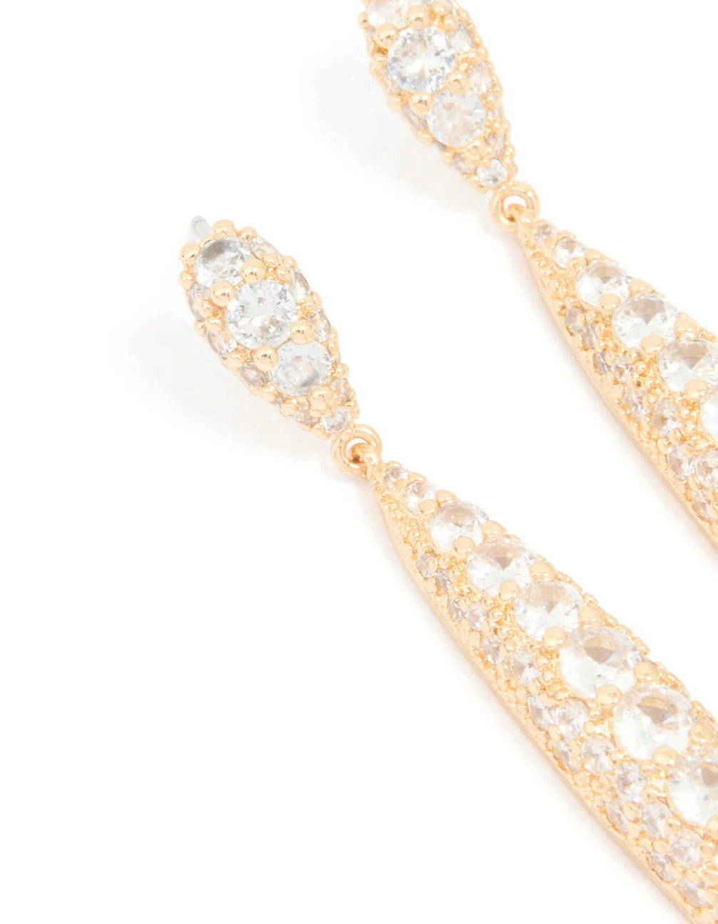 Gold Cubic Zirconia Elongated Drop Earrings - Image 2