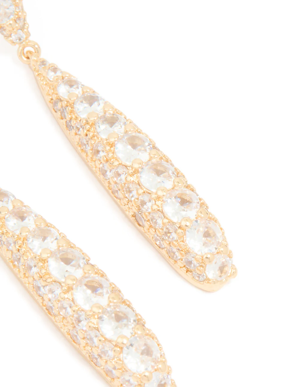 Gold Cubic Zirconia Elongated Drop Earrings - Image 3
