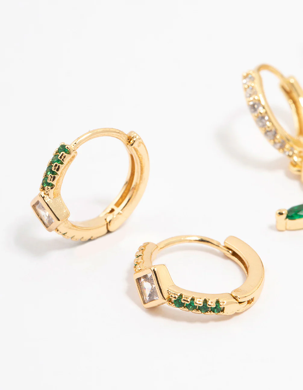 Gold Plated Cubic Zirconia Emerald Marquise Cross Earrings 2-Pack - Image 2