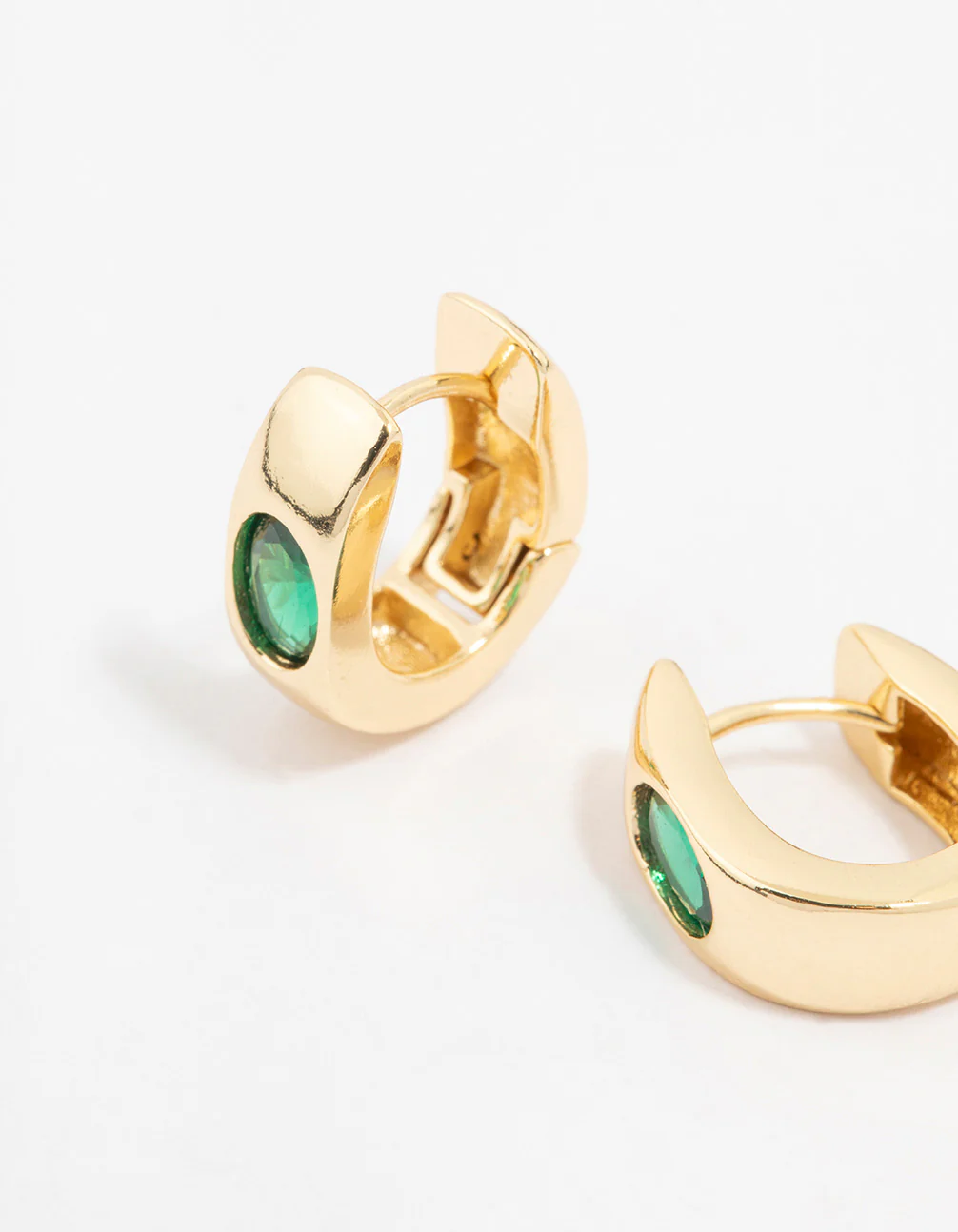 Gold Plated Cubic Zirconia Emerald Oval Classic Hoop Earrings - Image 2