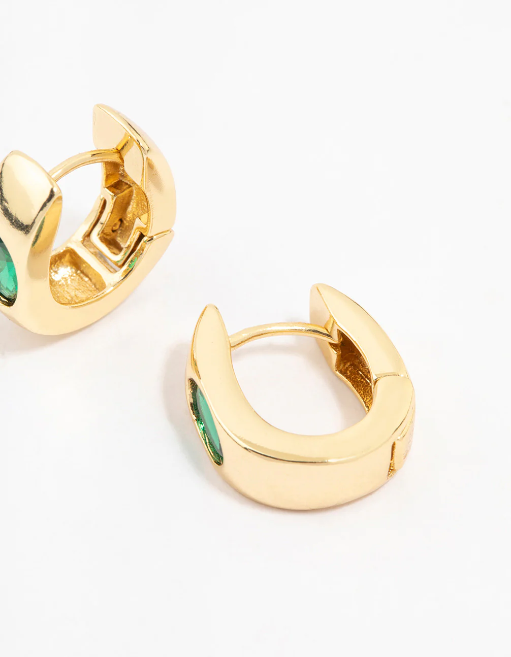 Gold Plated Cubic Zirconia Emerald Oval Classic Hoop Earrings - Image 3