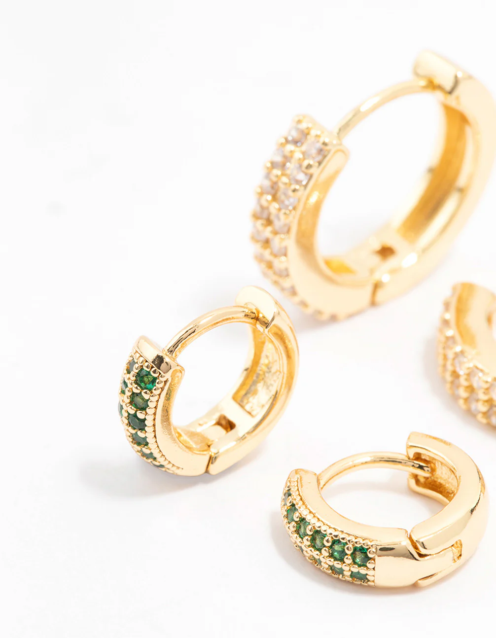 Gold Plated Cubic Zirconia Emerald Pave Hoop Earrings 2-Pack - Image 2