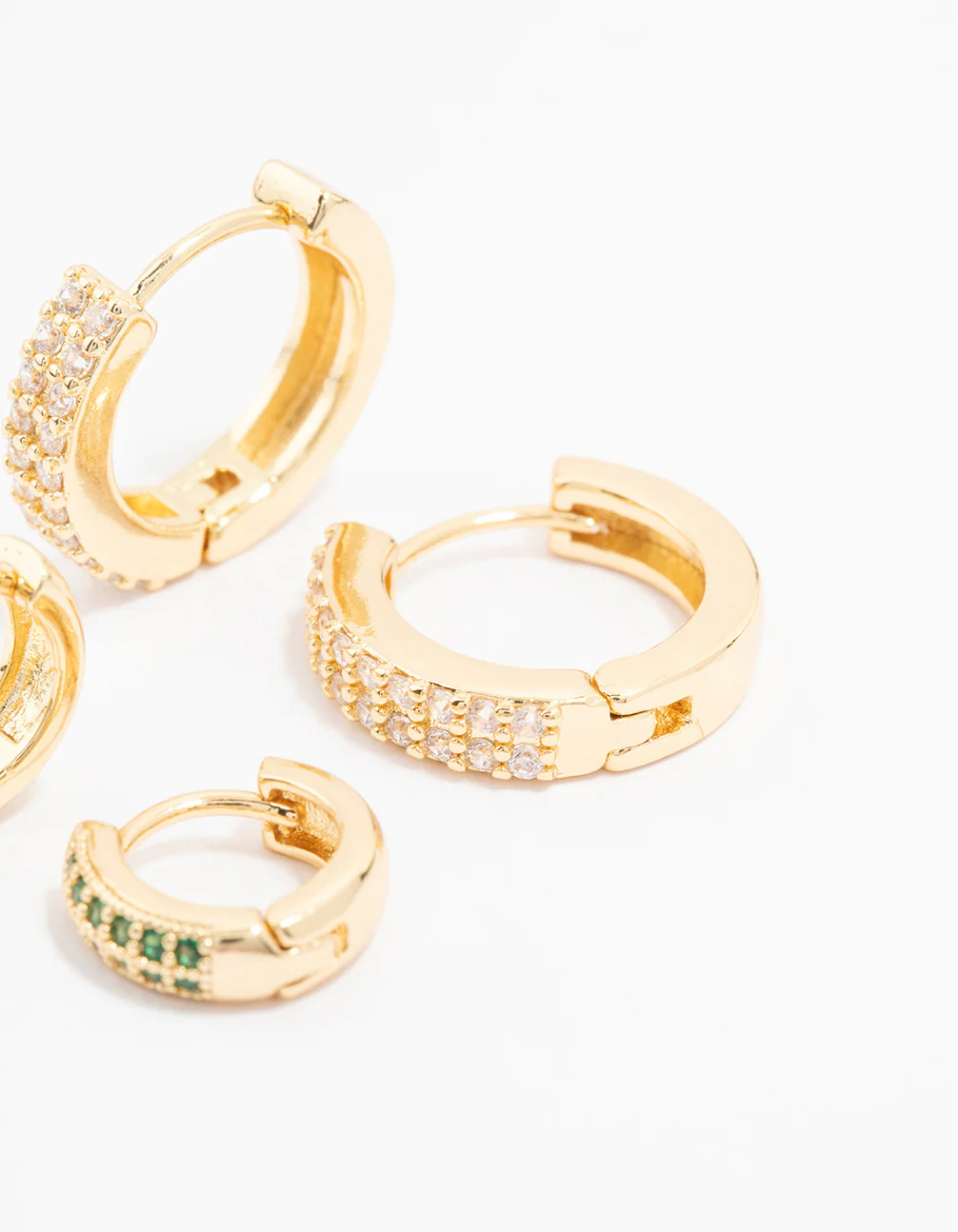 Gold Plated Cubic Zirconia Emerald Pave Hoop Earrings 2-Pack - Image 3
