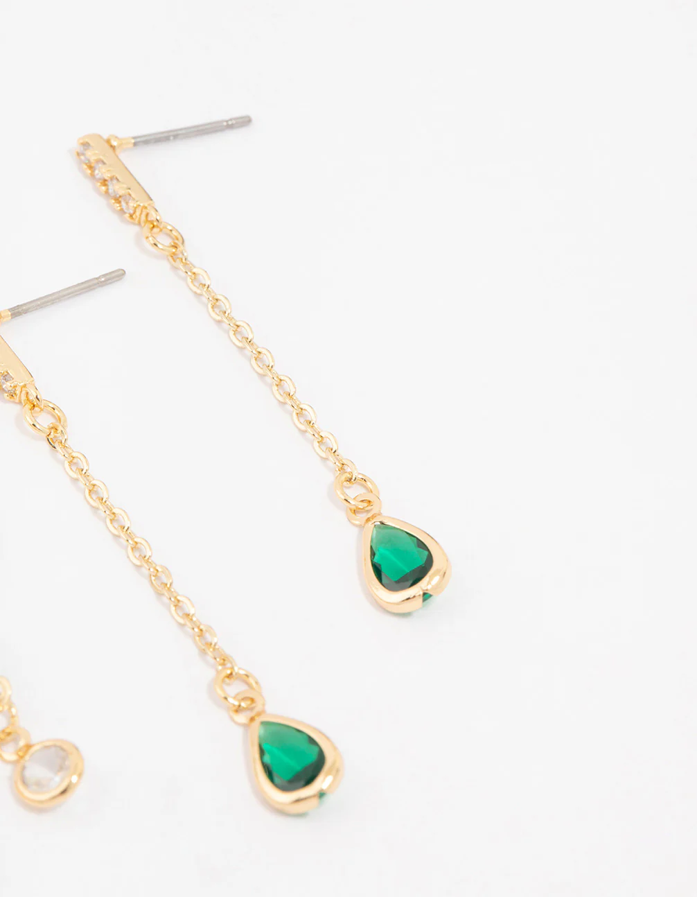 Gold Plated Cubic Zirconia Emerald Round & Pear Earrings 2-Pack - Image 3