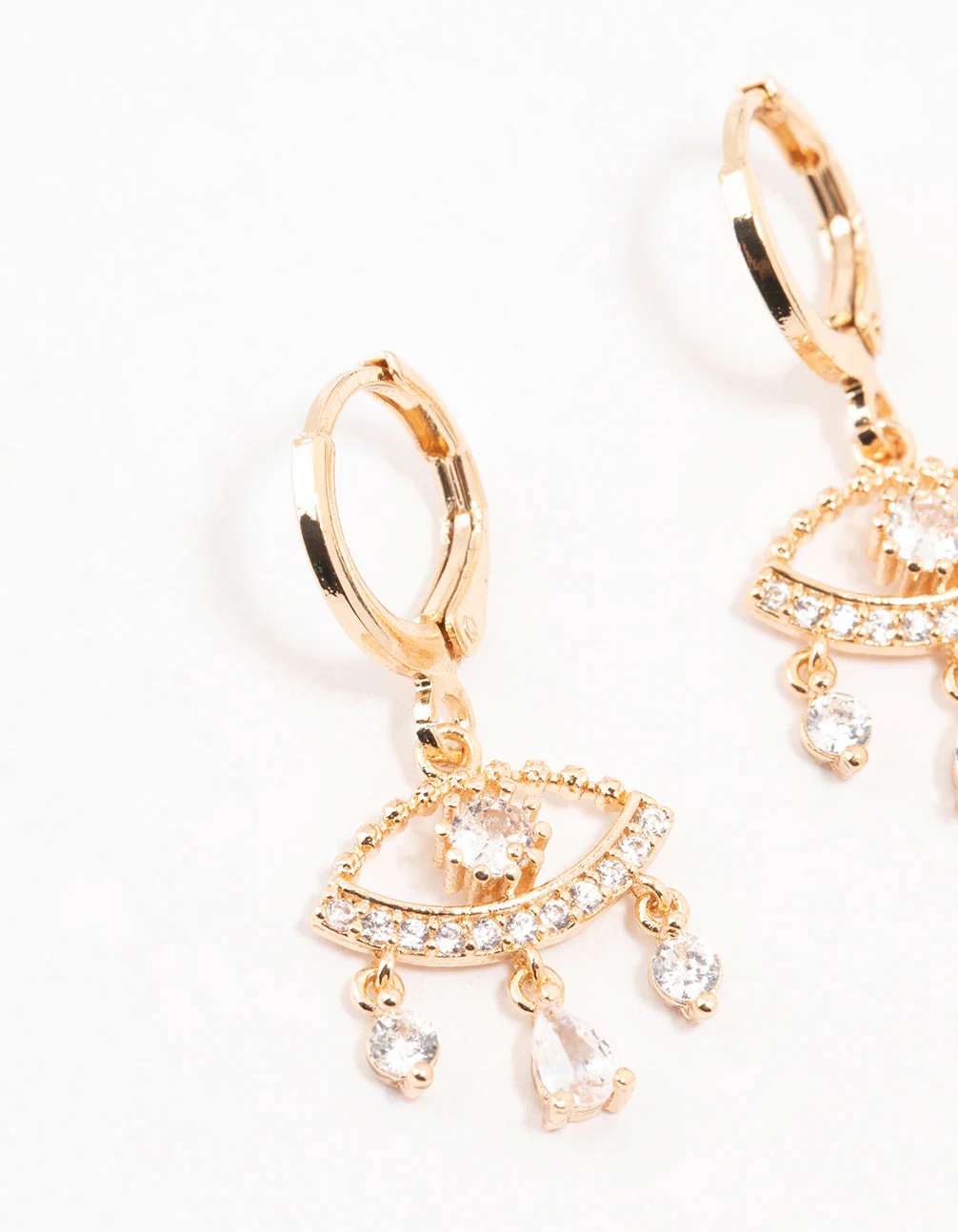 Gold Cubic Zirconia Evil Eye Huggie Earrings - Image 2