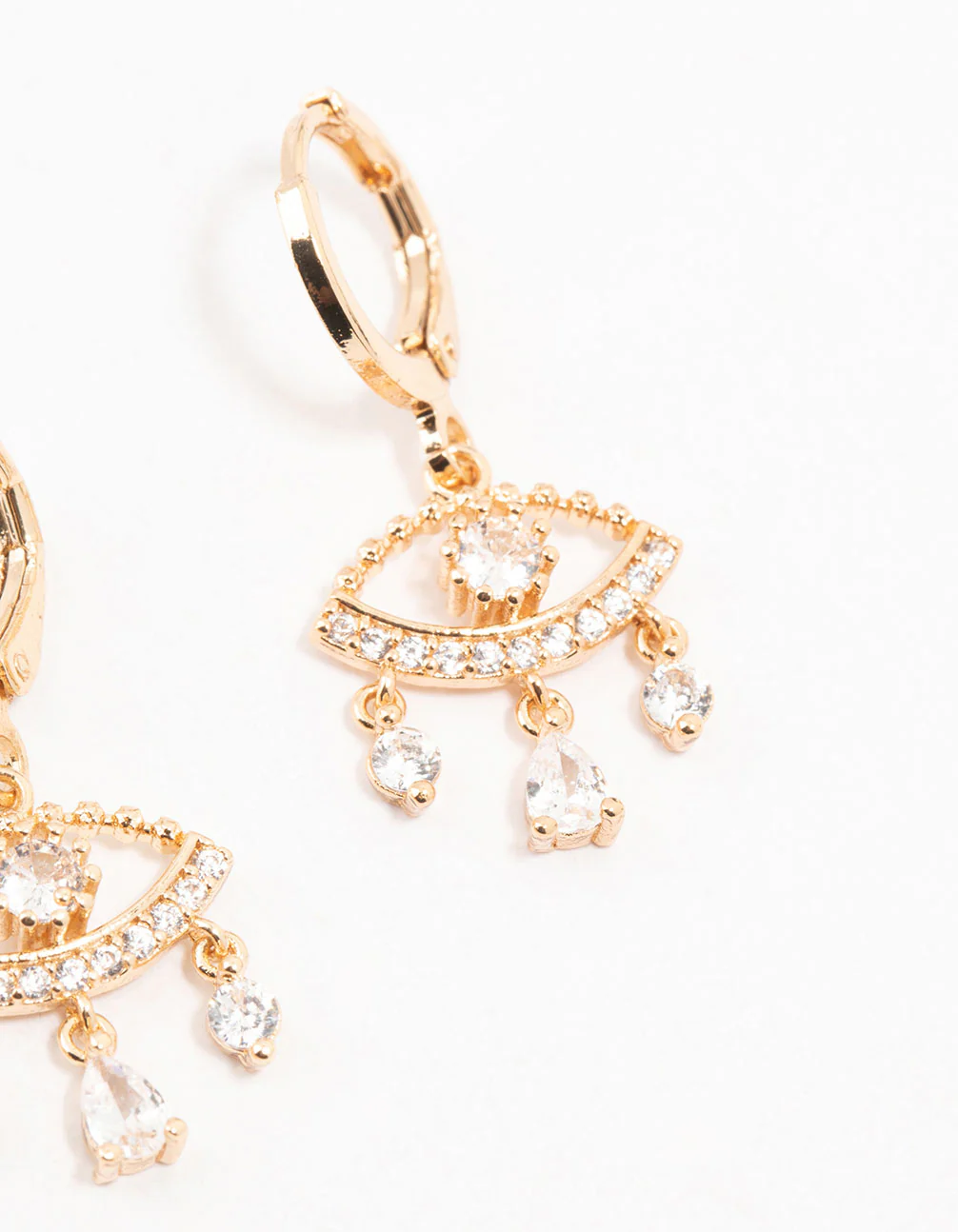 Gold Cubic Zirconia Evil Eye Huggie Earrings - Image 3