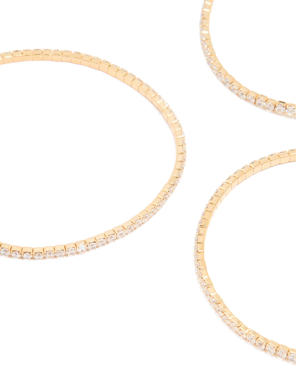 Gold Cubic Zirconia Fine Cupchain Tennis Stretch Bracelets 3-Pack - Image 2