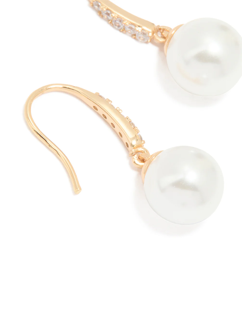 Gold Cubic Zirconia Fine Pearl Drop Earrings - Image 2