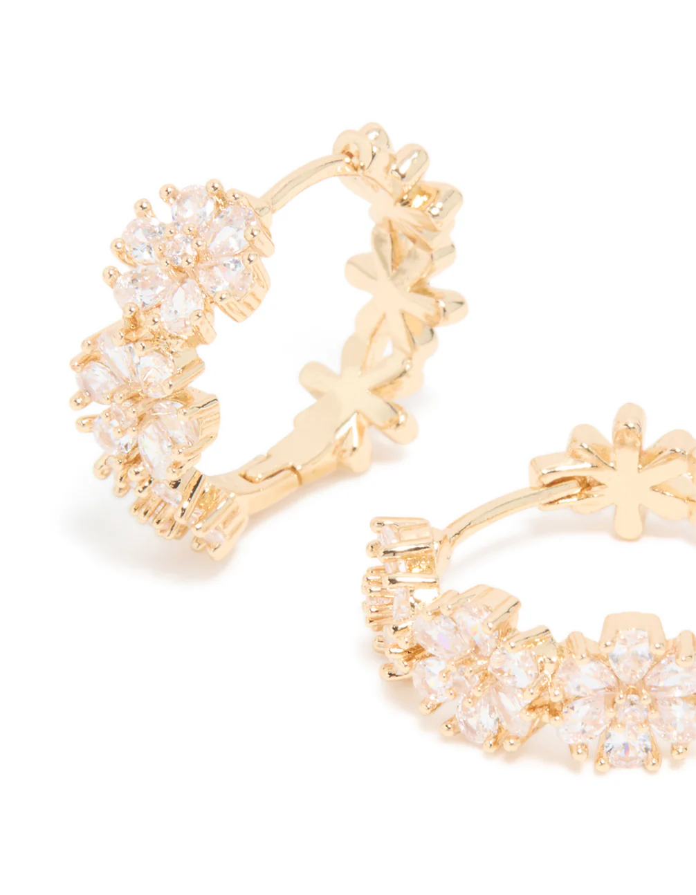 Gold Cubic Zirconia Floral Hoop Earrings - Image 4