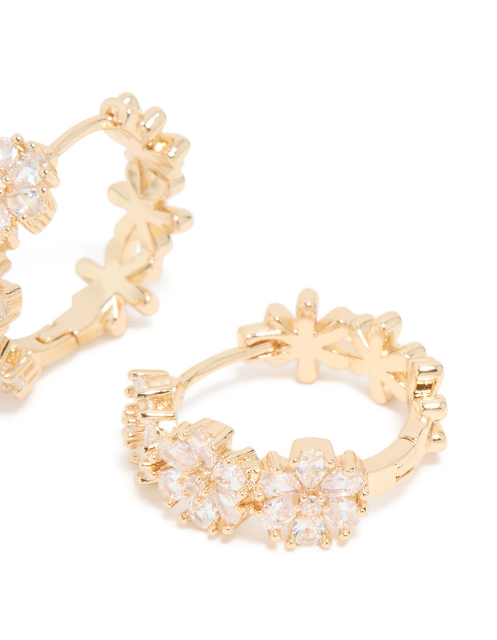 Gold Cubic Zirconia Floral Hoop Earrings - Image 5