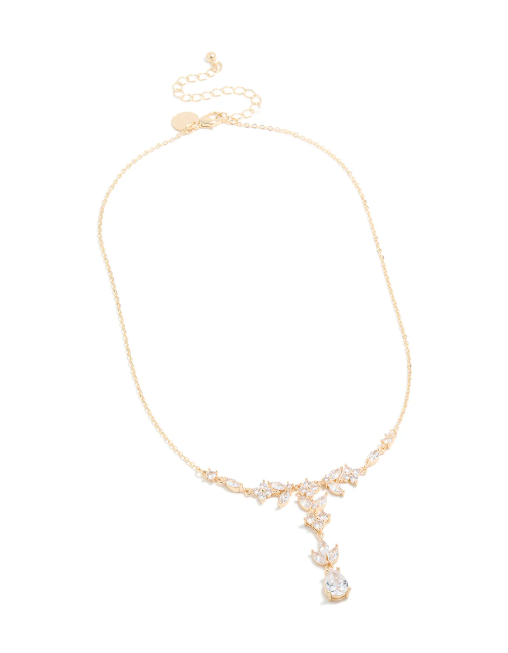 Gold Cubic Zirconia Floral Pear Y-Necklace - Image 4