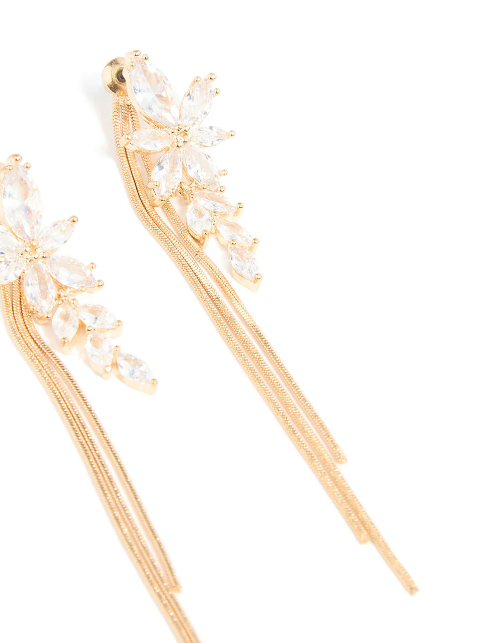 Gold Cubic Zirconia Flower Chain Drop Earrings - Image 5
