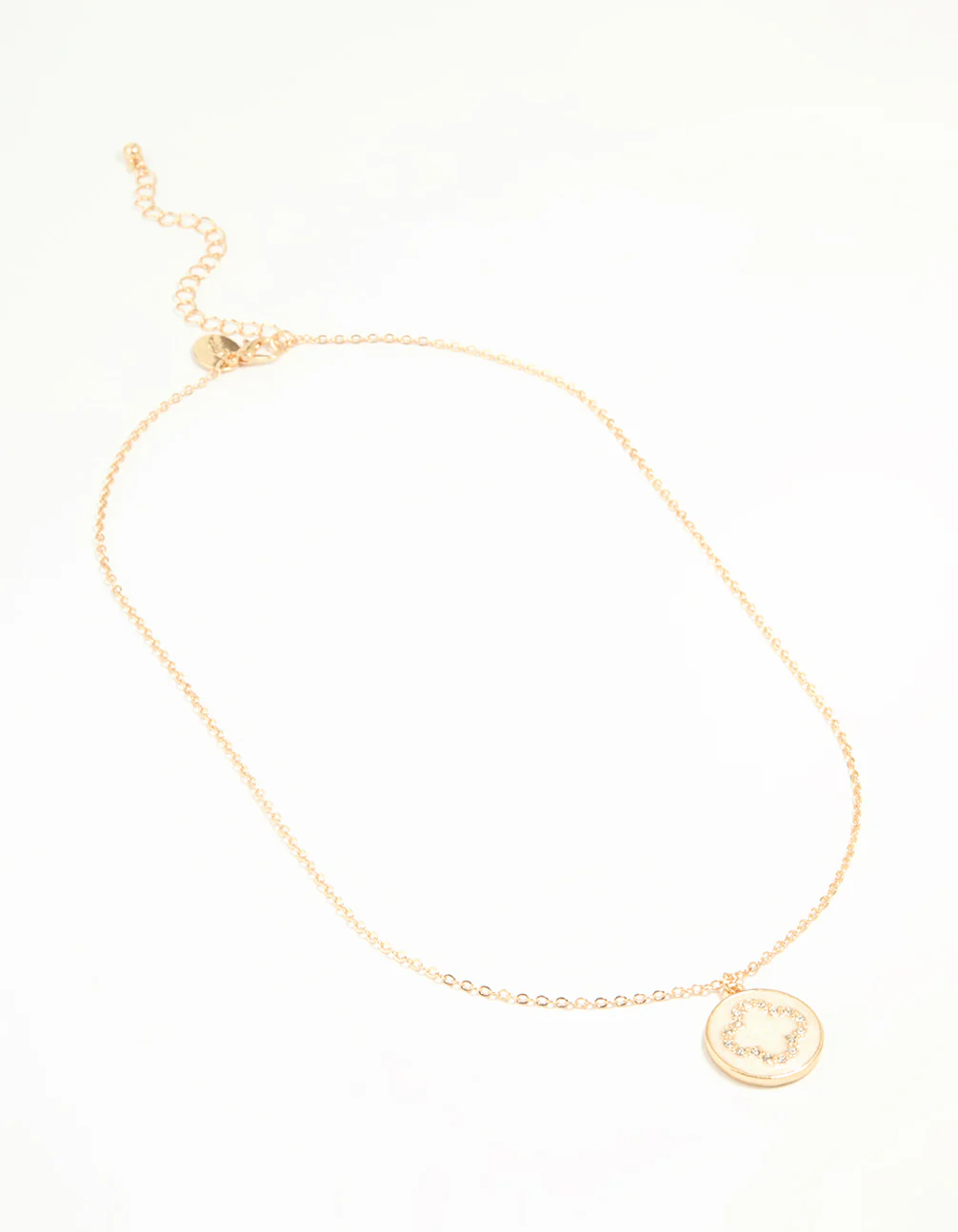 Gold Cubic Zirconia Flower Coin Pendant Necklace - Image 4