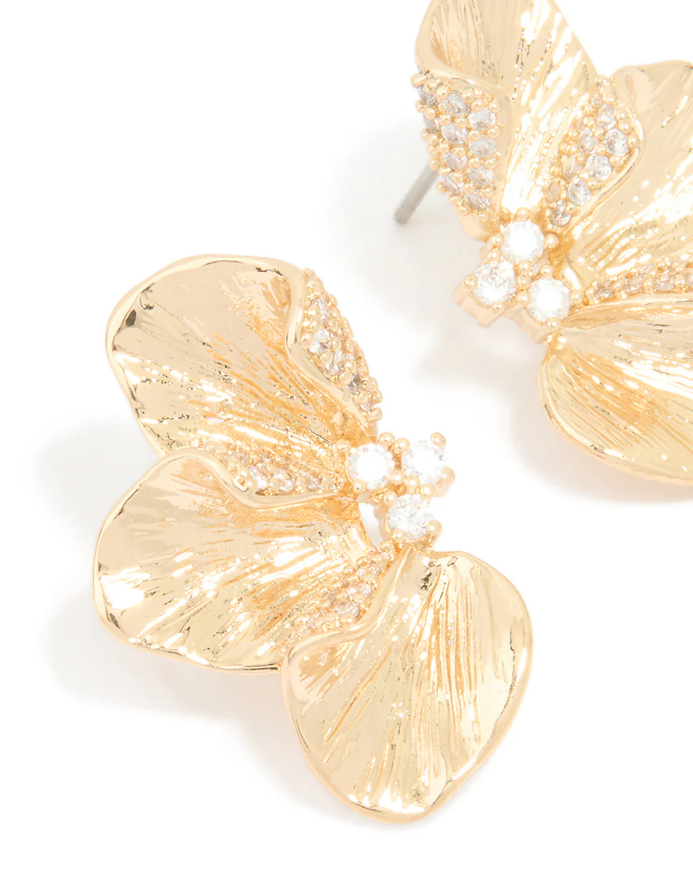Gold Cubic Zirconia Flower Stud Earrings - Image 2