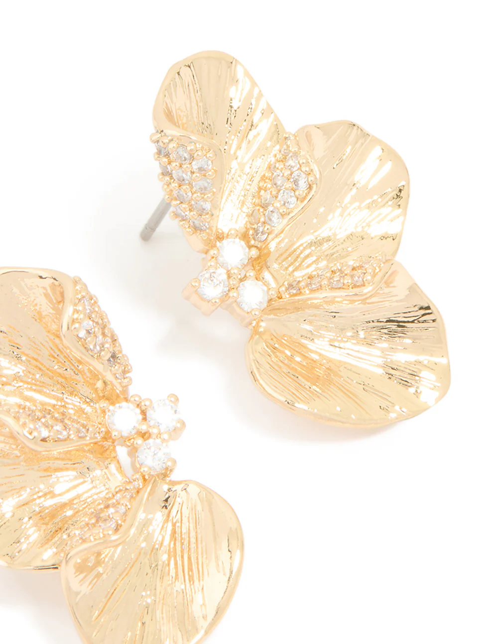Gold Cubic Zirconia Flower Stud Earrings - Image 3