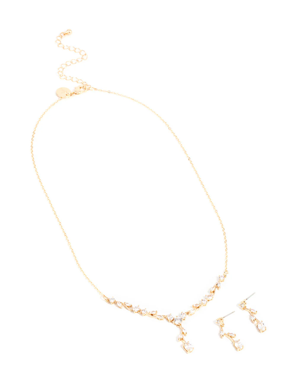 Gold Cubic Zirconia Flower Vine Necklace & Drop Earrings Set - Image 2