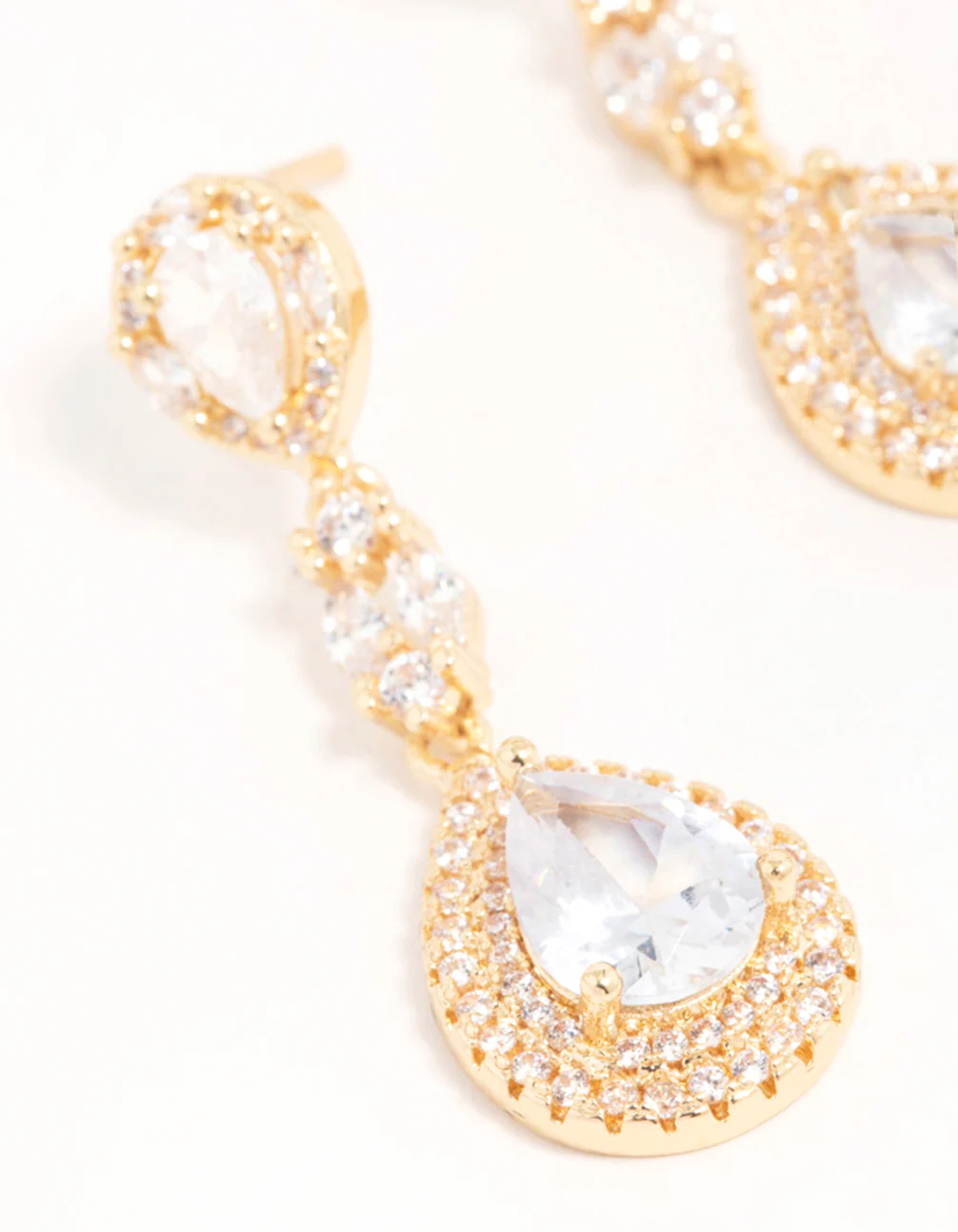 Gold Cubic Zirconia Halo Pear Drop Earrings - Image 4