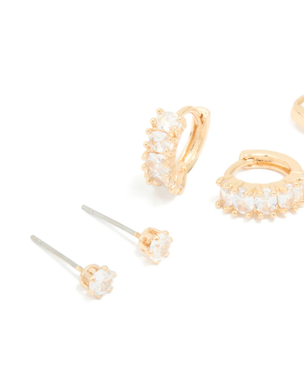 Gold Cubic Zirconia Hoop & Stud Earrings 3-Pack - Image 4