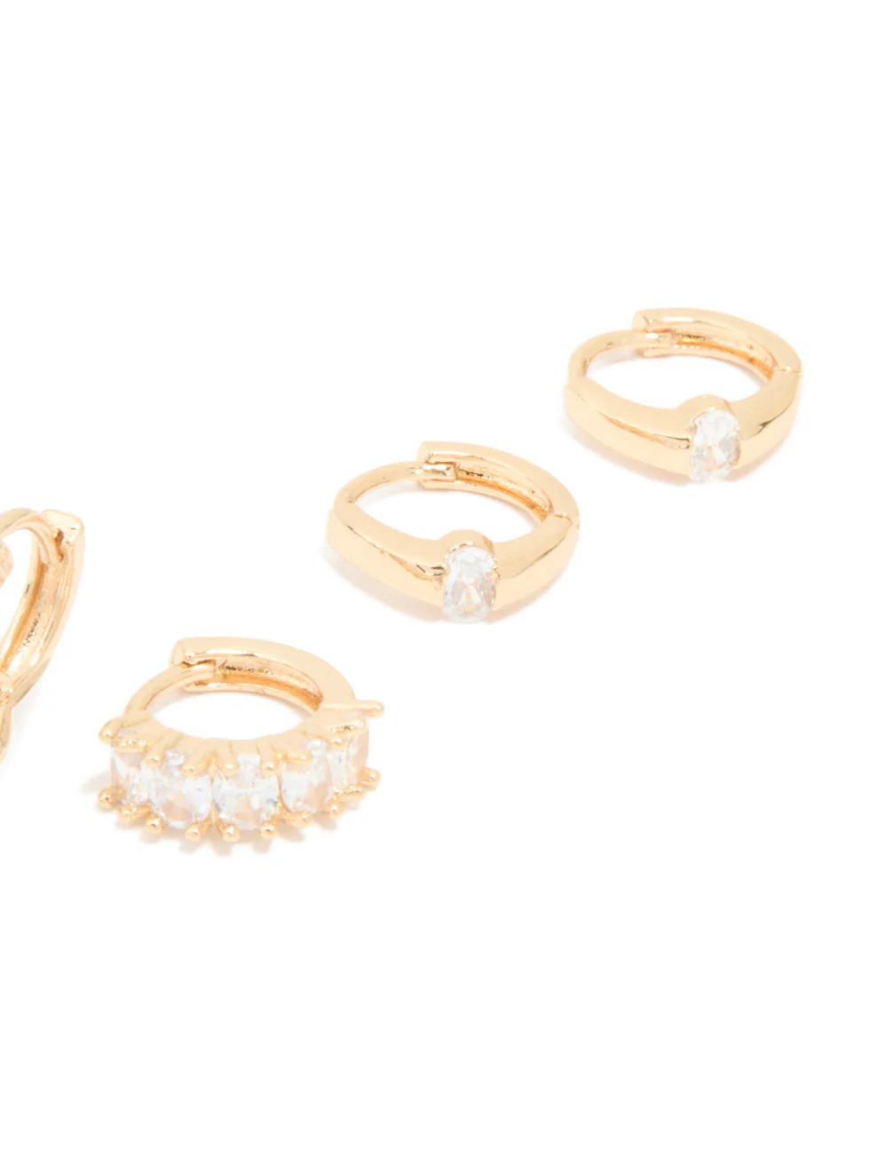 Gold Cubic Zirconia Hoop & Stud Earrings 3-Pack - Image 5