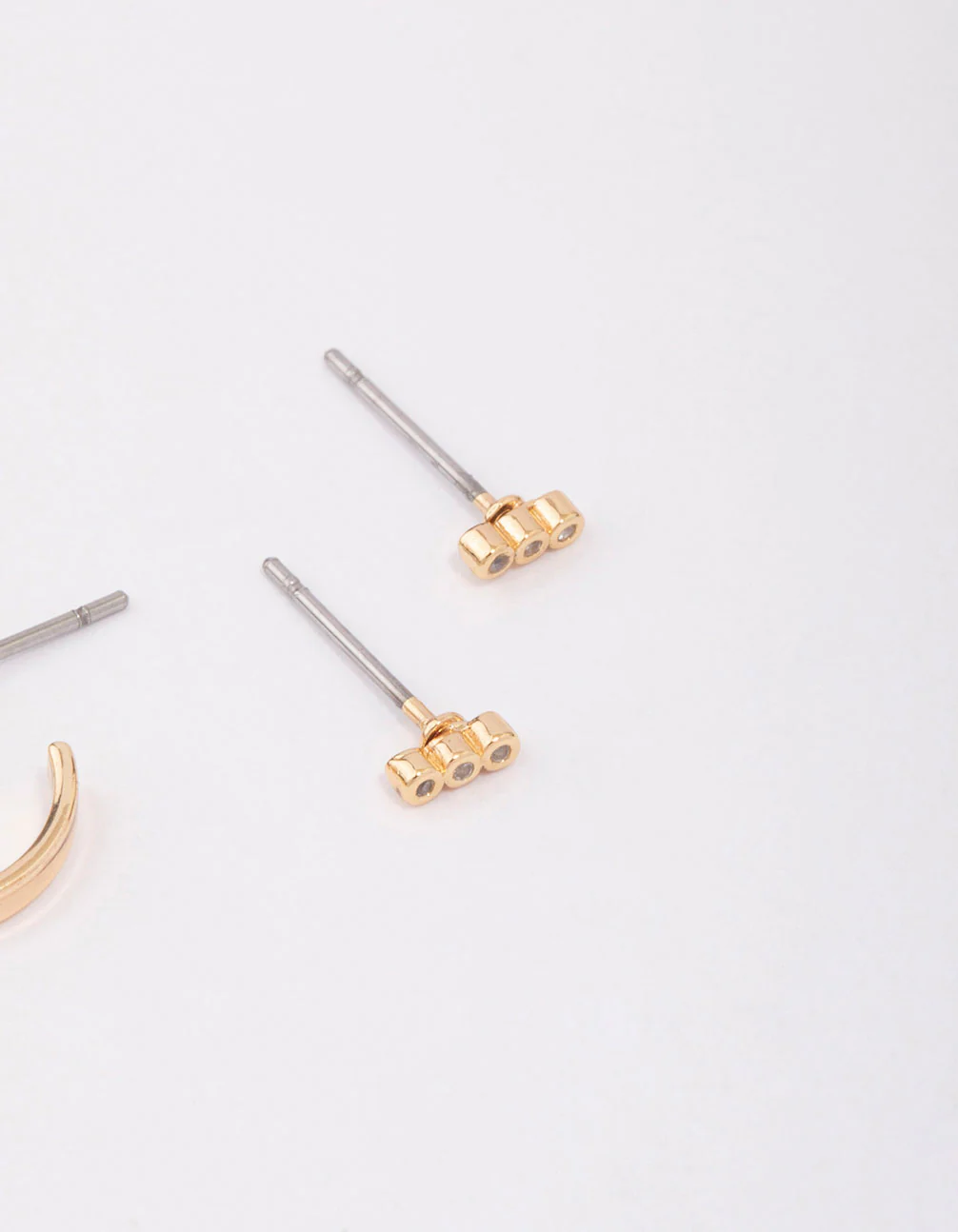 Gold Cubic Zirconia Huggie & Stud Earring 3-Pack - Image 3