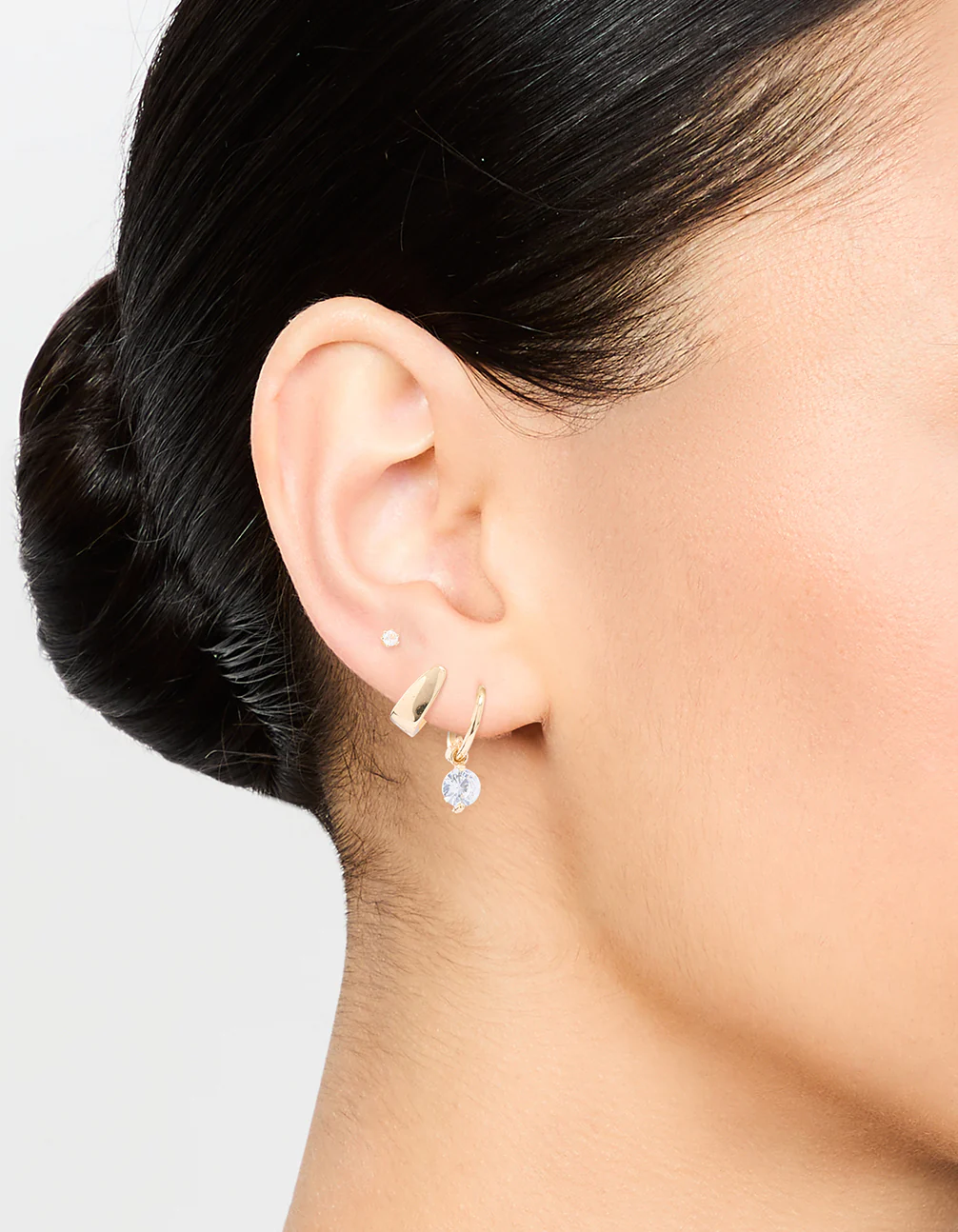 Gold Cubic Zirconia Huggie & Stud Earrings 3-Pack - Image 2