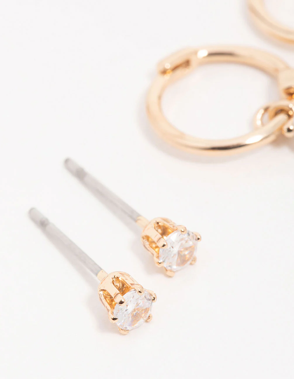 Gold Cubic Zirconia Huggie & Stud Earrings 3-Pack - Image 4