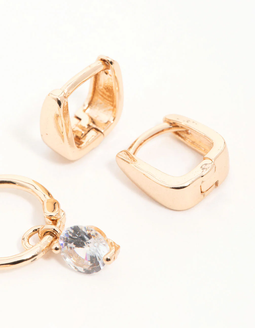 Gold Cubic Zirconia Huggie & Stud Earrings 3-Pack - Image 5