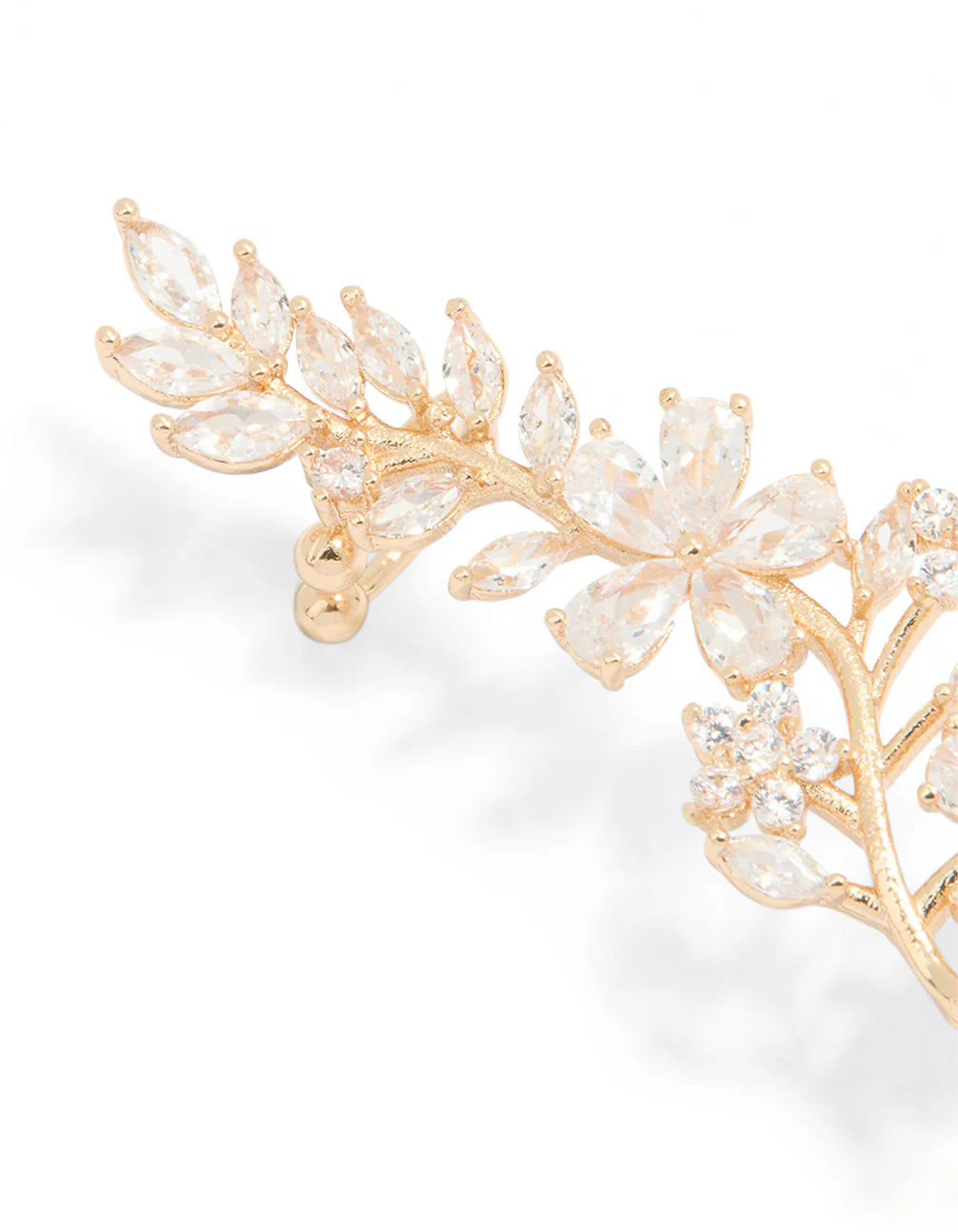 Gold Cubic Zirconia Large Floral Cuff Earring - Image 2