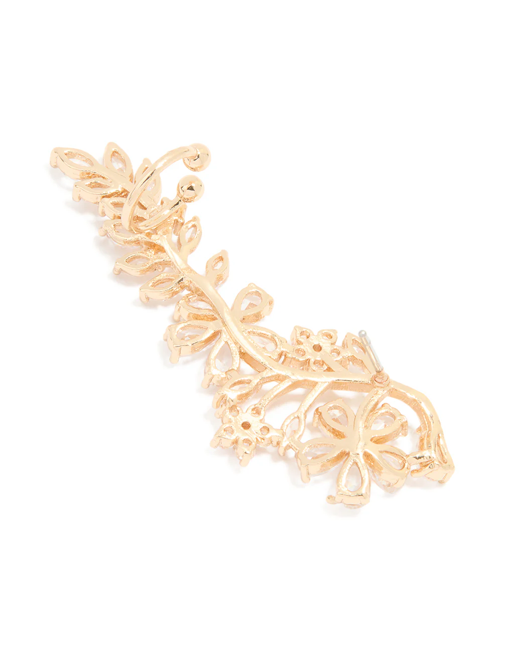 Gold Cubic Zirconia Large Floral Cuff Earring - Image 3