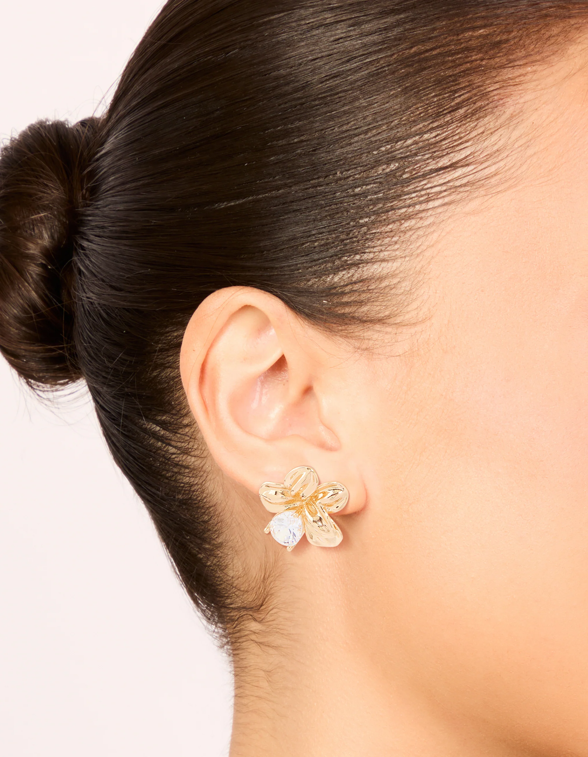 Gold Cubic Zirconia Large Flower Stud Earrings - Image 2