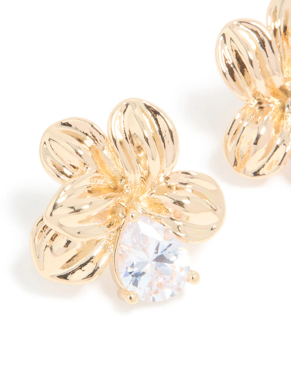 Gold Cubic Zirconia Large Flower Stud Earrings - Image 4