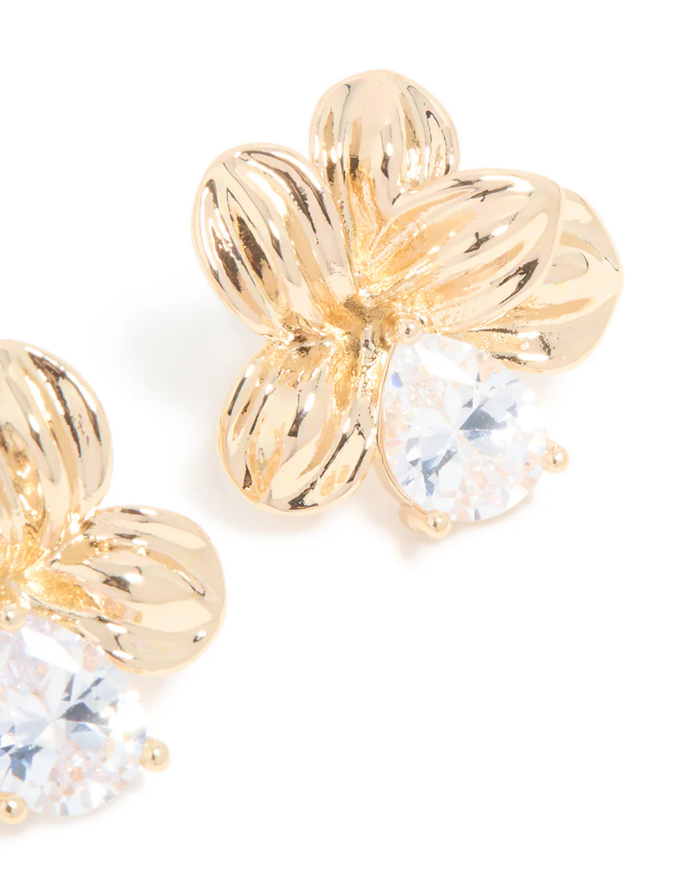 Gold Cubic Zirconia Large Flower Stud Earrings - Image 5