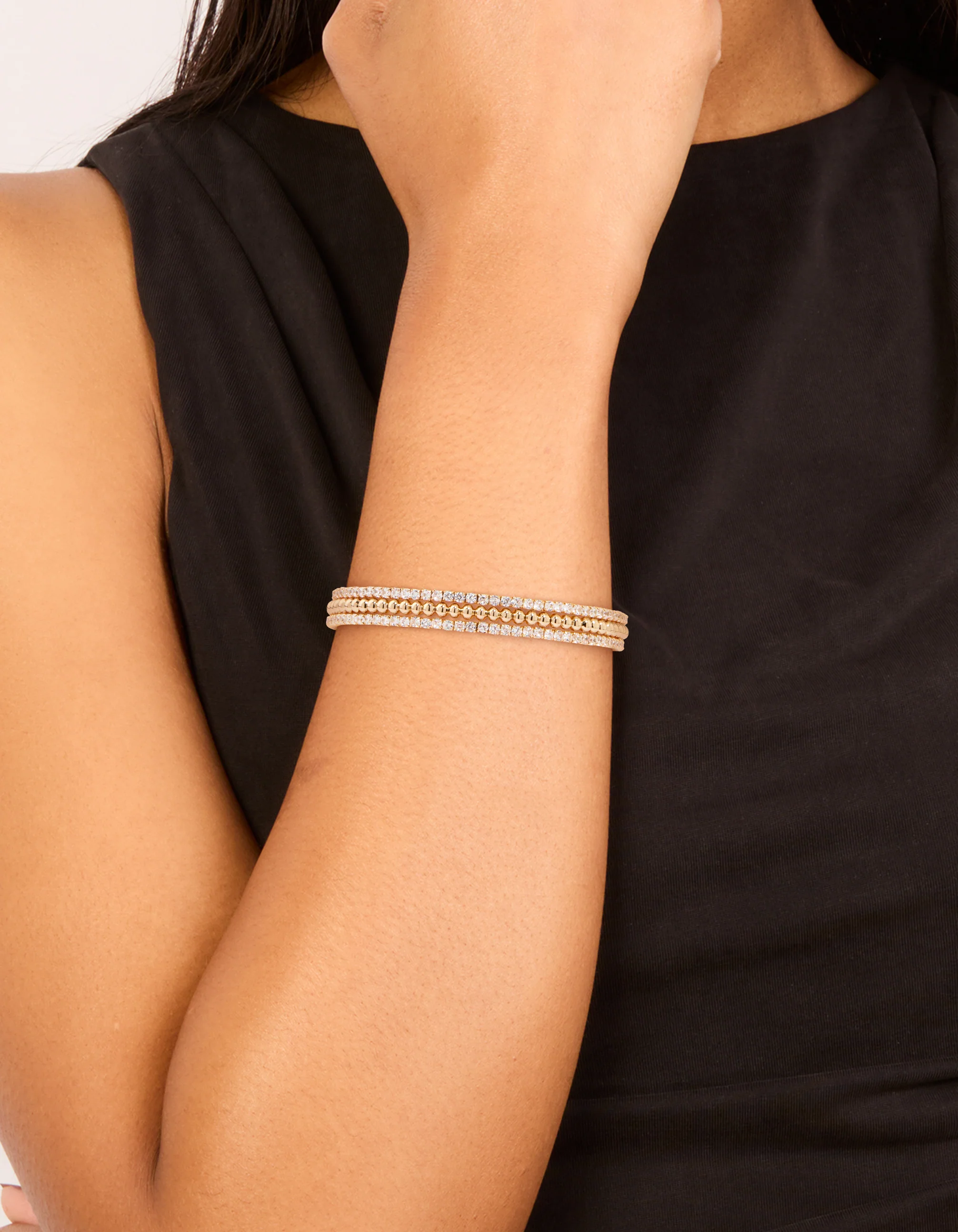 Gold Cubic Zirconia Layered Wrist Cuff - Image 2