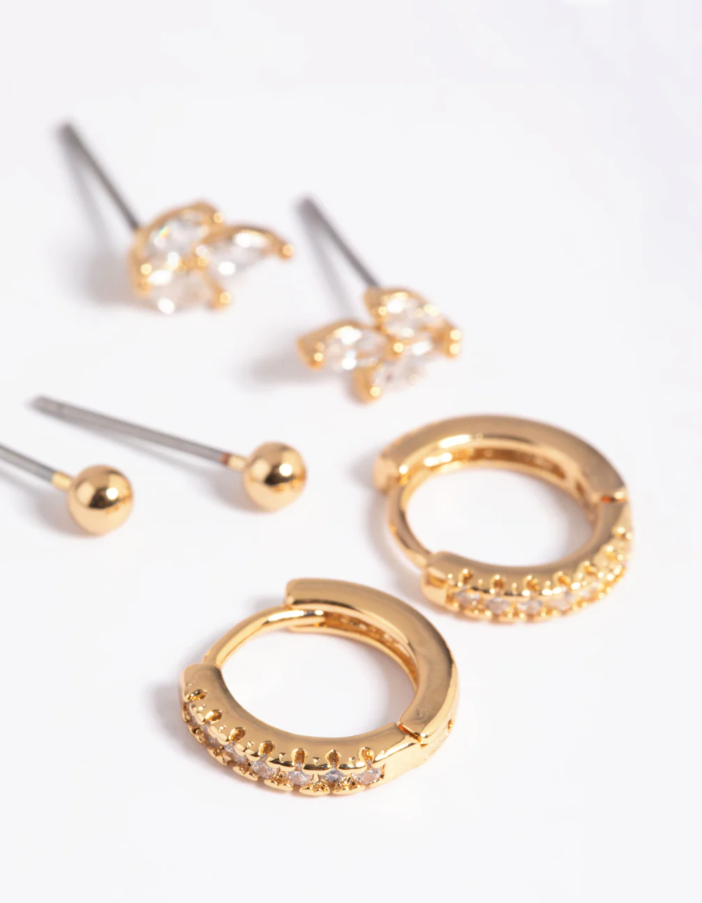 Gold Plated Cubic Zirconia Leaf Earrings 6-Pack - Image 3