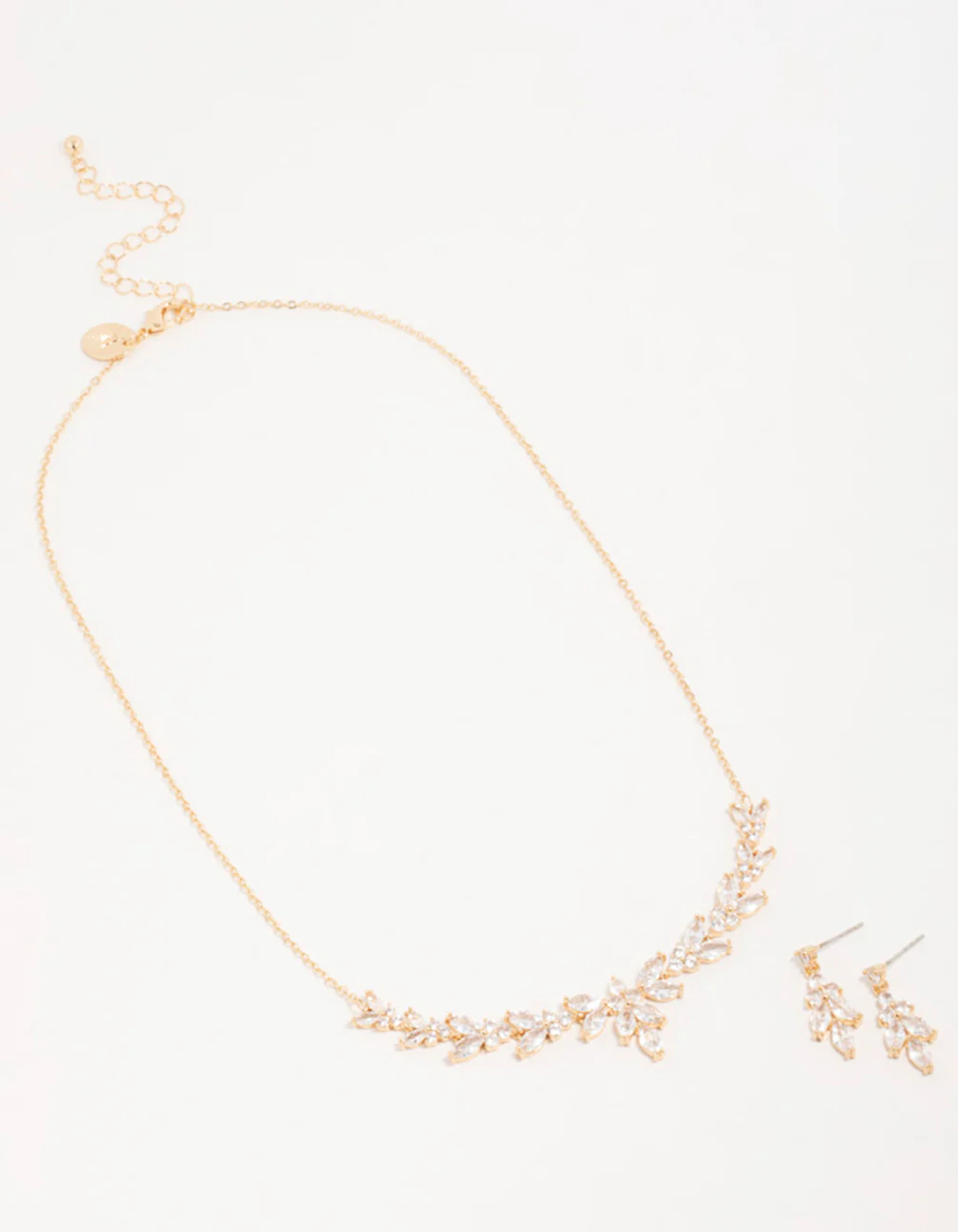 Gold Cubic Zirconia Leaf Vine Necklace & Earrings Set - Image 2