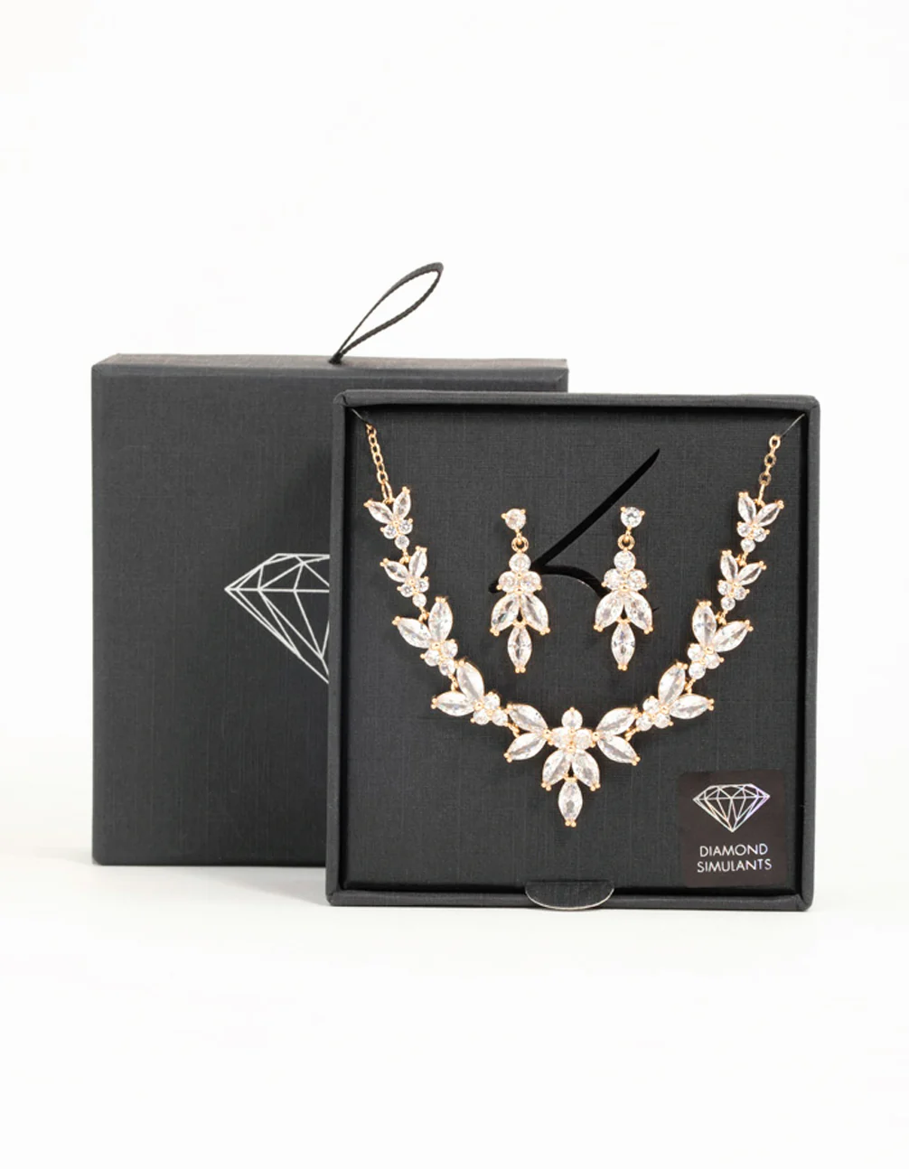 Gold Cubic Zirconia Leaf Vine Necklace & Earrings Set - Image 3