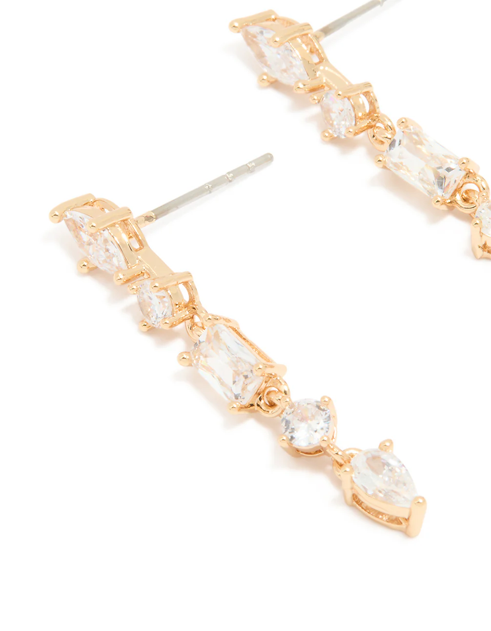 Gold Cubic Zirconia Long Drop Earrings - Image 2